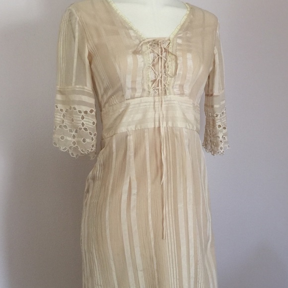 Chloe Dresses & Skirts - Chloe Silk Lace Cream Romantic Boho Eyelet Dress 2
