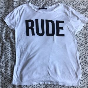 "RUDE" screen-printed shirt