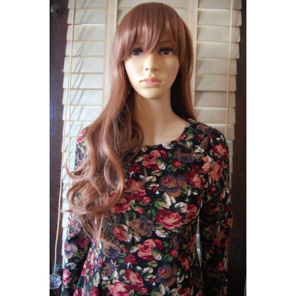 Black Floral Print A-Line Dress