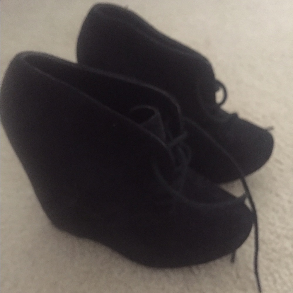 Black Suede Wedge Booties