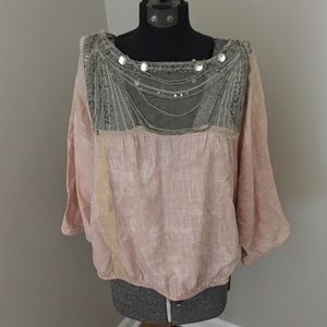 Free People Beaded Blouse with Open Back