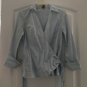 Blue striped wrap blouse. Ann Taylor.