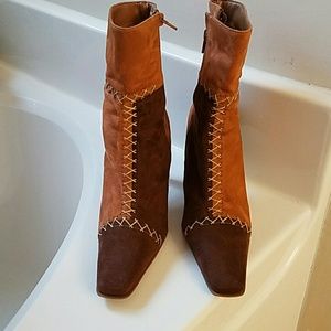 Brown Suede Patchwork Ankle Boots