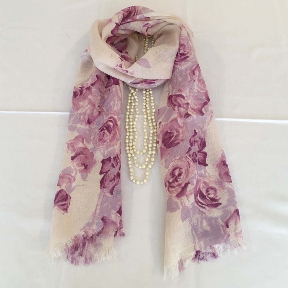 Talbots mauve rose print scarf 100% wool