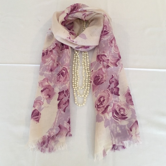 Talbots mauve rose print scarf 100% wool - Picture 1 of 4