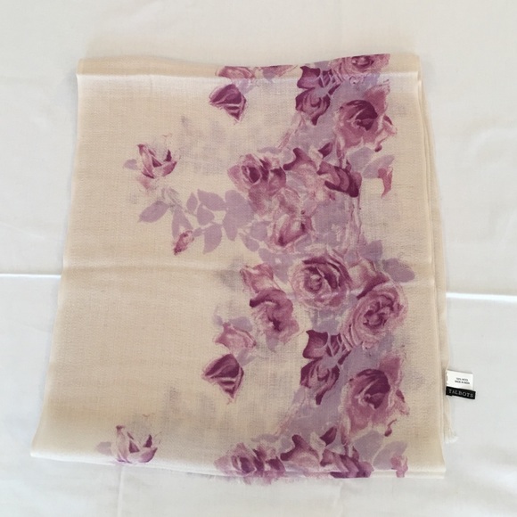 Talbots mauve rose print scarf 100% wool - Picture 2 of 4