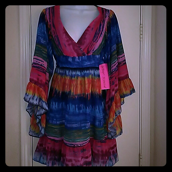 Betsey Johnson Dresses - Betsey Johnson Rainbow boho Kimono bell slv Dress Betsey Johnson Dresses - Betsey Johnson Rainbow boho Kimono bell slv Dress