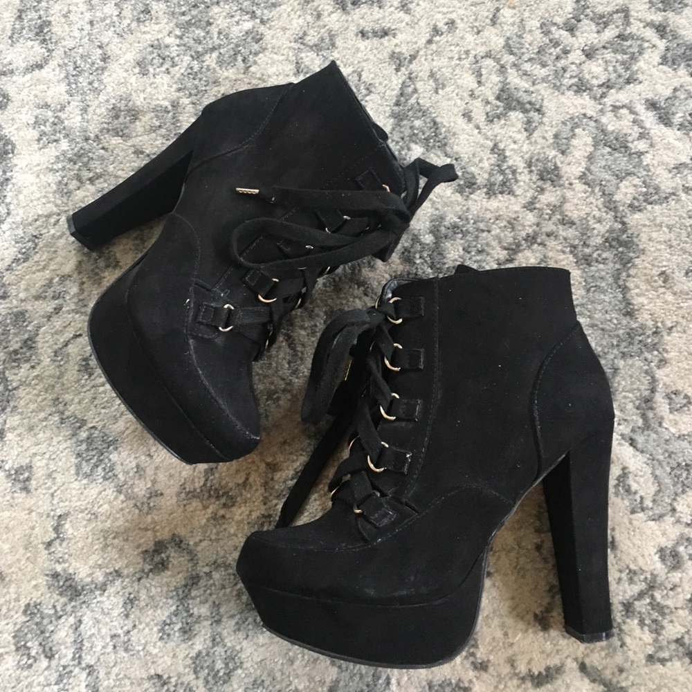 Black lace up booties