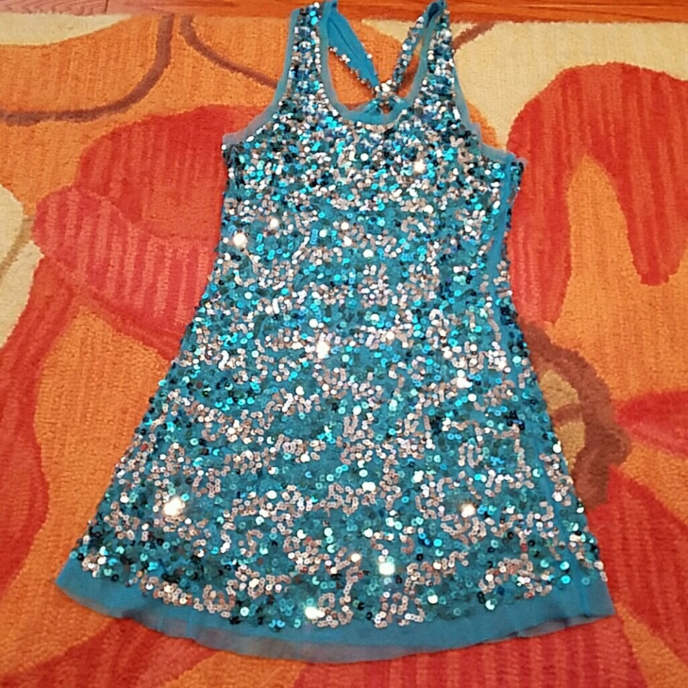 Sequined tank top blue and silver