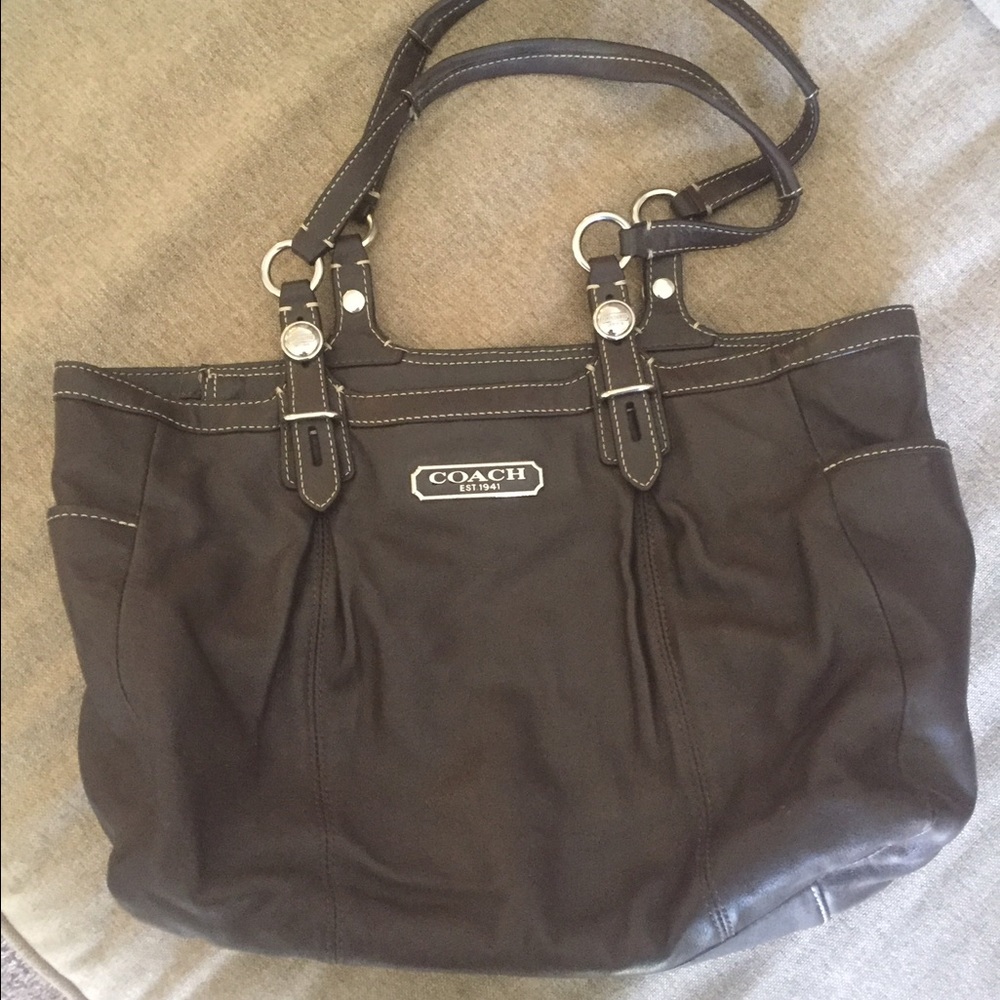 Brown leather coach purse