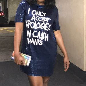 Zara Navy Sequin Text Dress