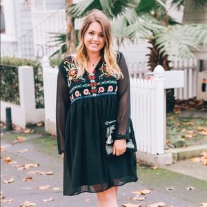 Boohoo Dresses - LIKE NEW Black Embroidered Long Sleeve Dress Boohoo Dresses - LIKE NEW Black Embroidered Long Sleeve Dress