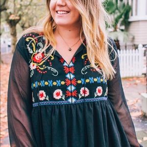 Boohoo Dresses - LIKE NEW Black Embroidered Long Sleeve Dress Boohoo Dresses - LIKE NEW Black Embroidered Long Sleeve Dress