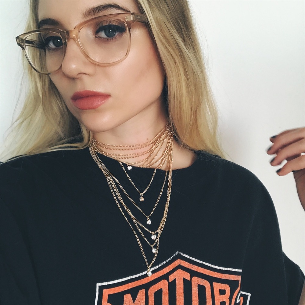 • gold mesh choker chain necklace • - Picture 2 of 4