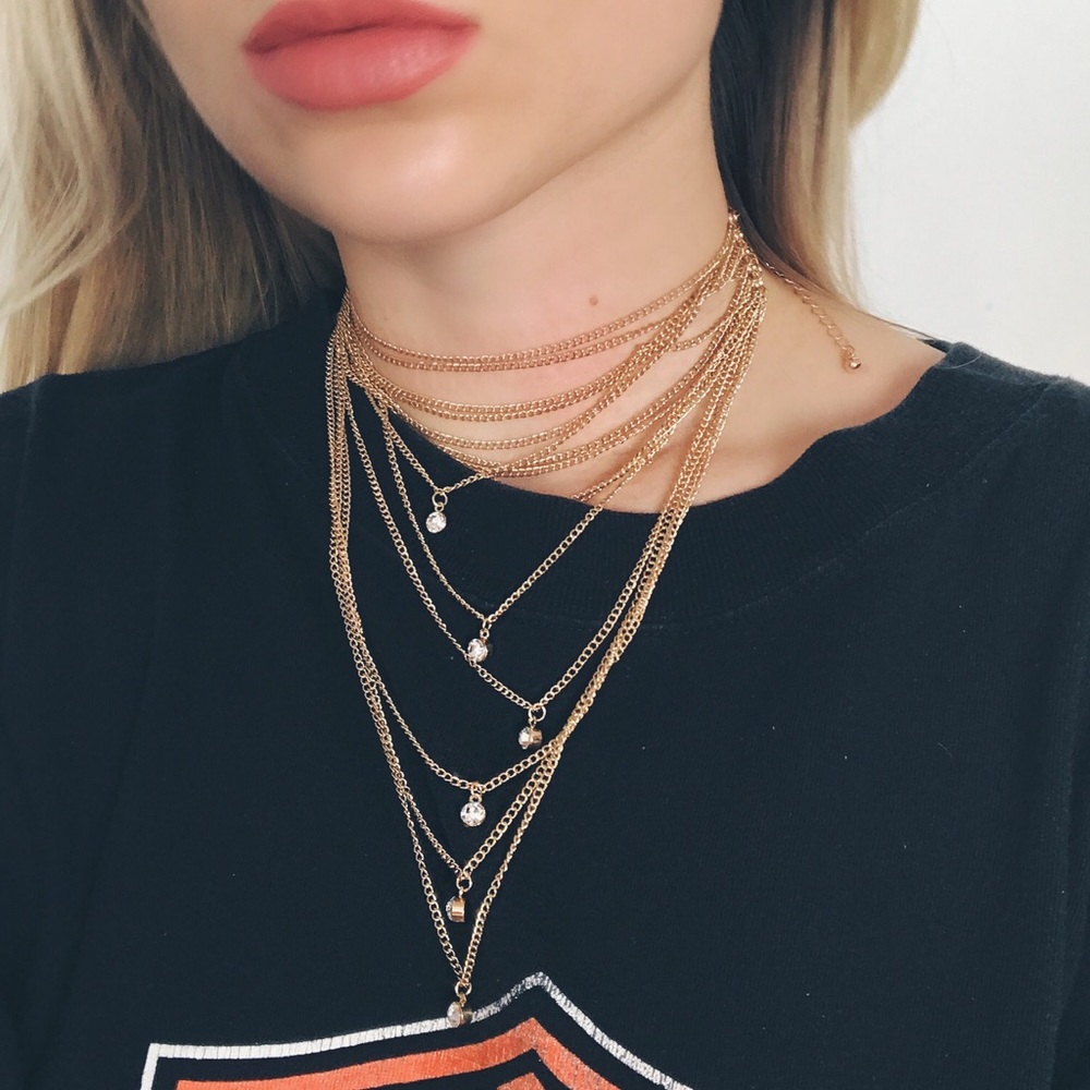 • gold mesh choker chain necklace • - Picture 3 of 4