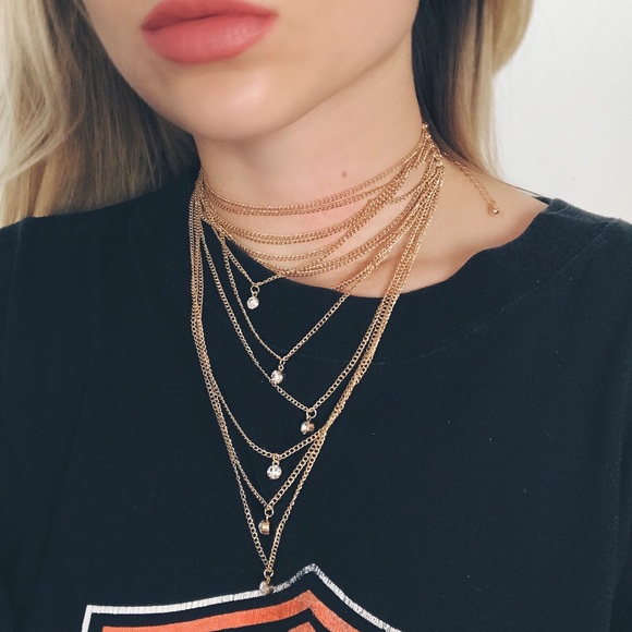 • gold mesh choker chain necklace • - Picture 3 of 4