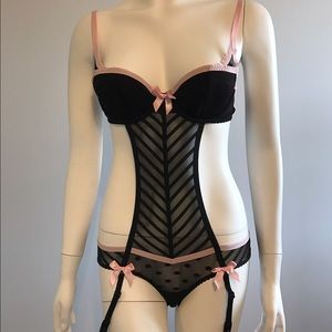 Black and Baby Pink Teddy with Garters
