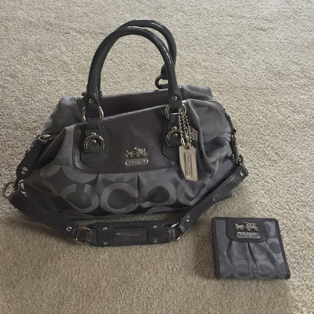 Gray Coach bag with matching mini Coach wallet