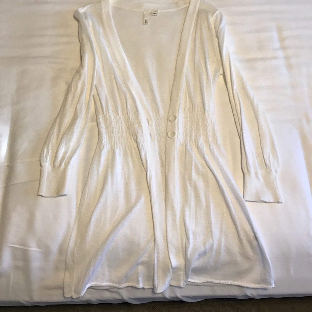 White 3/4 length button cardigan