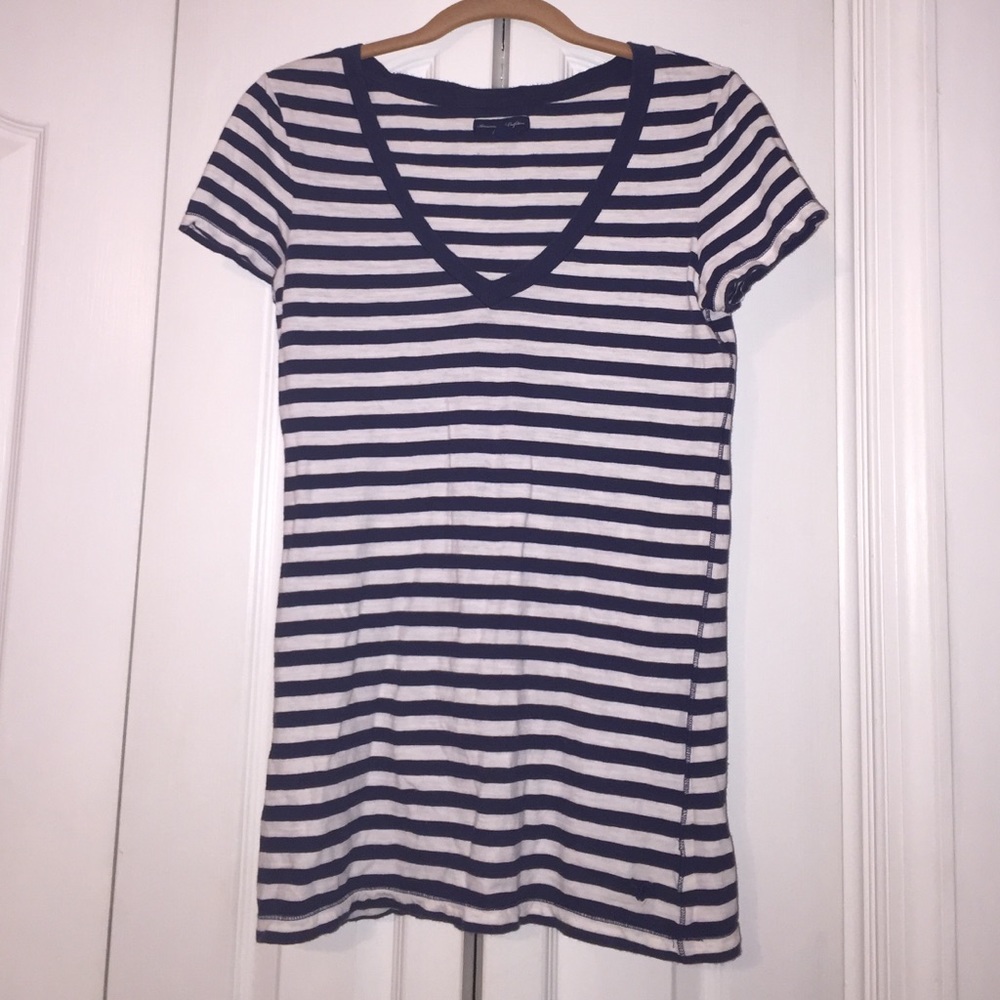 American Eagle Navy and White striped shirt. small