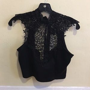 Lace crop top w/ open back
