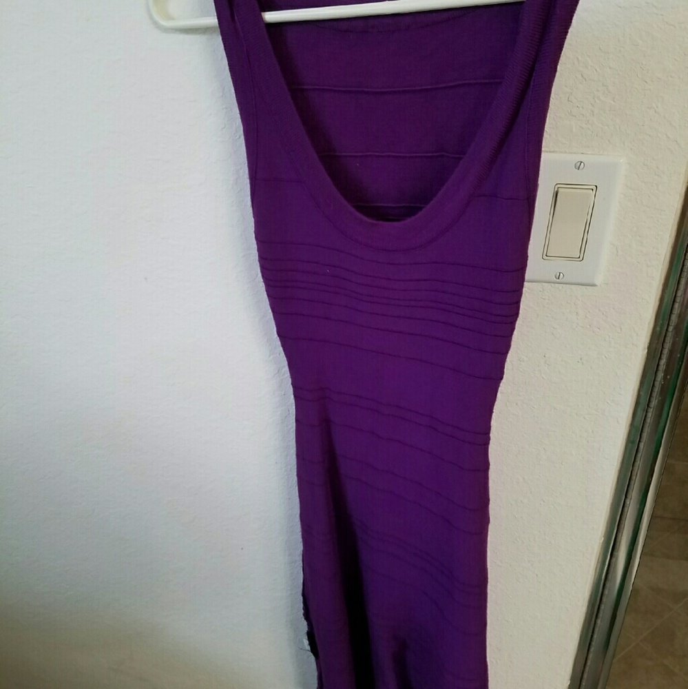 Bebe purple, open back bodycon dress