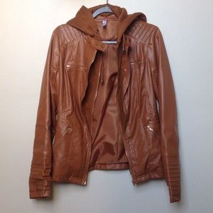 Camel color faux leather jacket