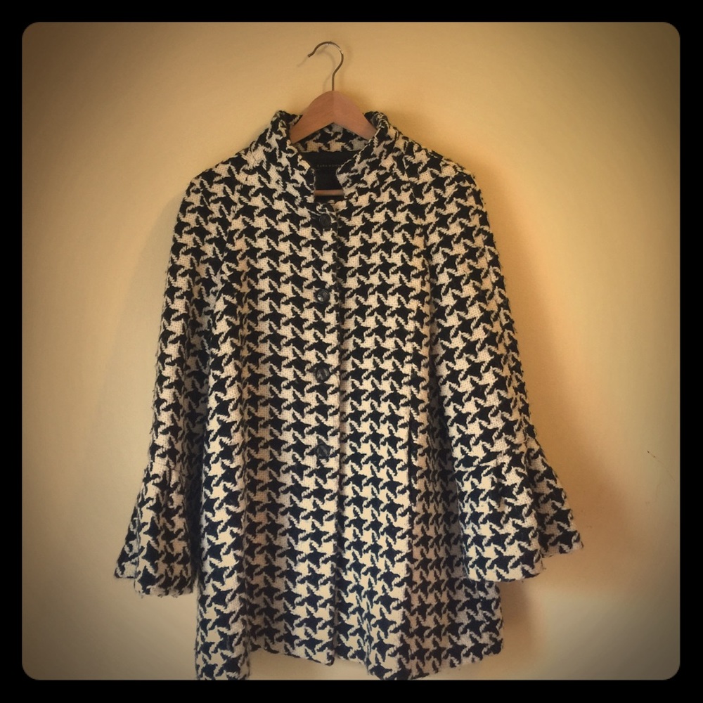 Zara tweed coat with flared sleeves size M