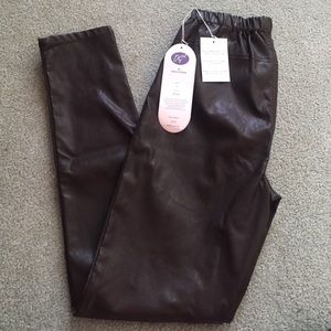 Diane Gilman Elastic Waist Brown Leather Jegging