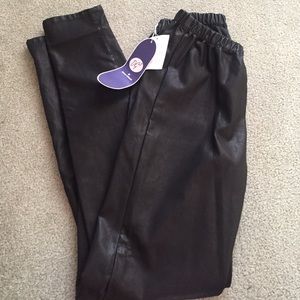 Diane Gilman Elastic Waist Black Leather Jegging