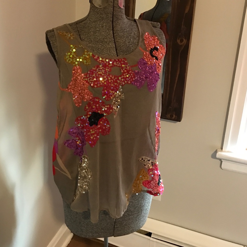 Sheer sequin floral tank