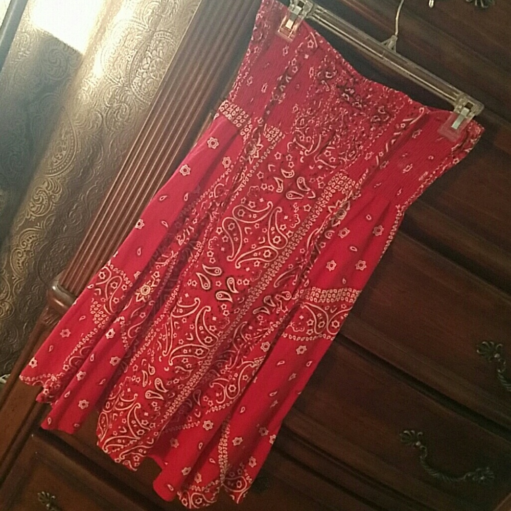 Red bandana halter dress