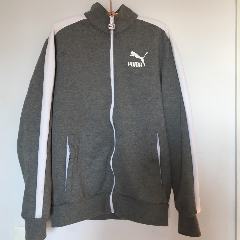 Gray and white puma track sweatshirt jacket