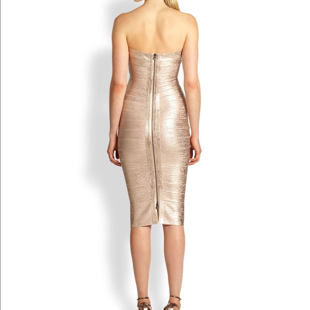 Metallic Strapless Foil Printed Bandage Dress
