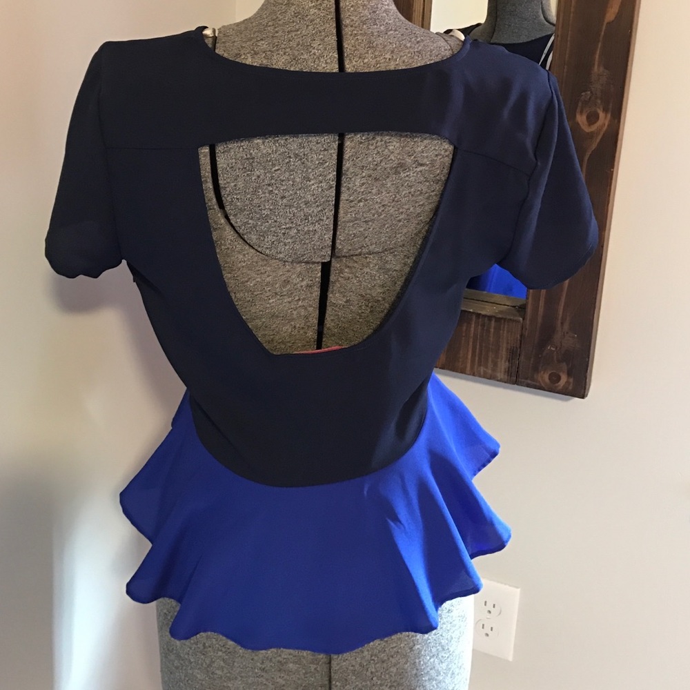 Open back colorblock peplum top