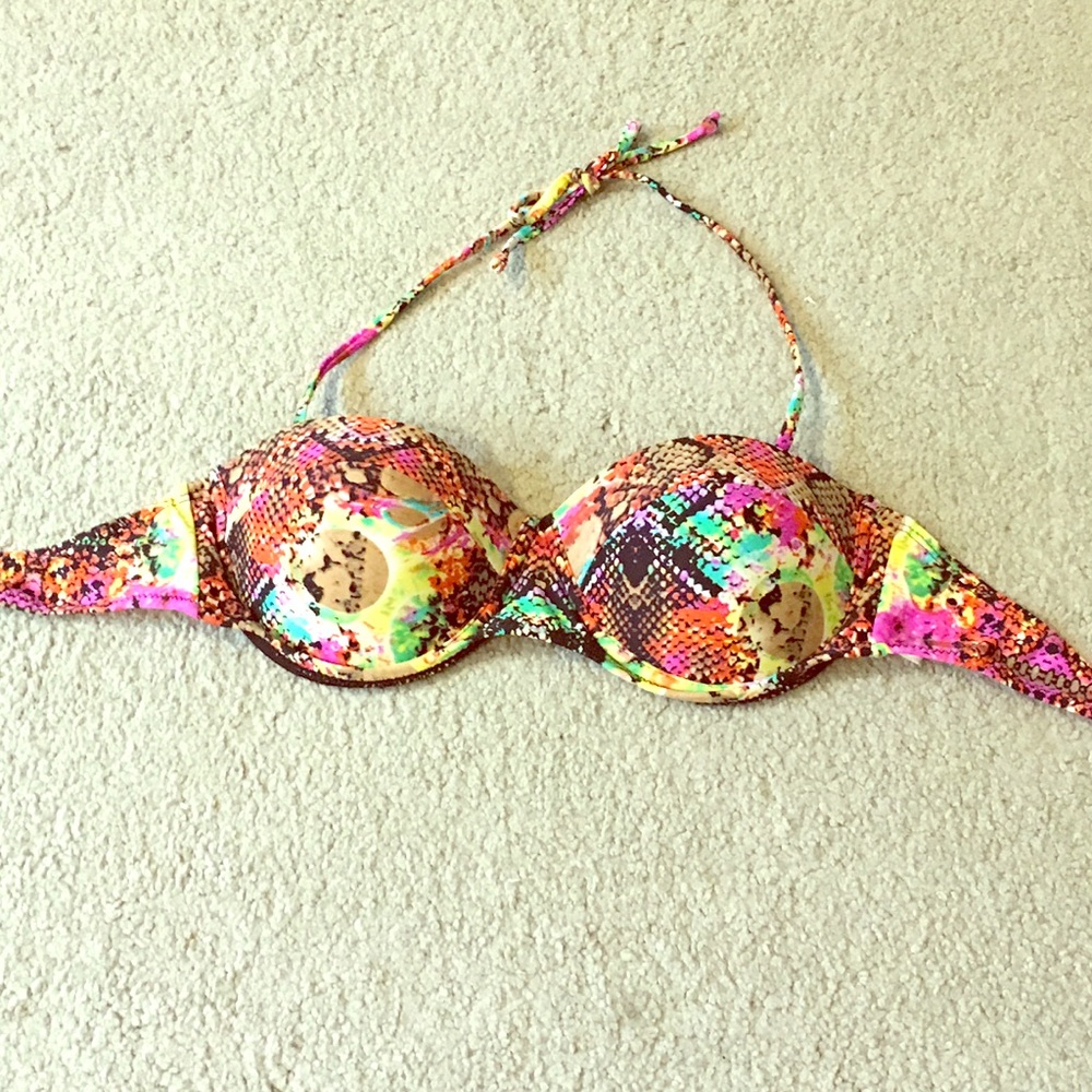 Boohoo multicolored push up tie bikini top size 8