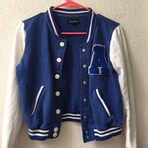 blue varsity jacket