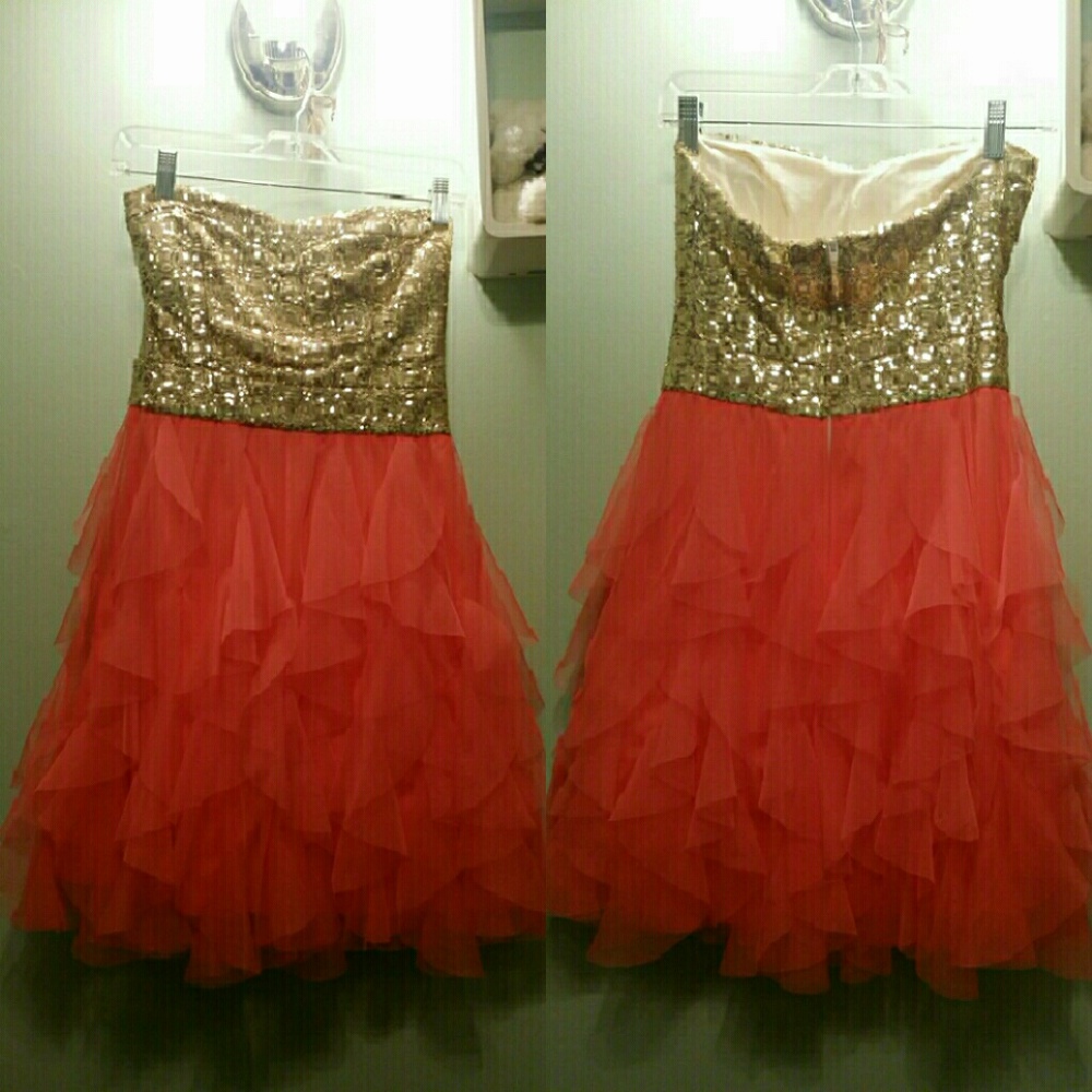 Strapless Gold Coral Dress