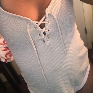 Tan lace up tank top