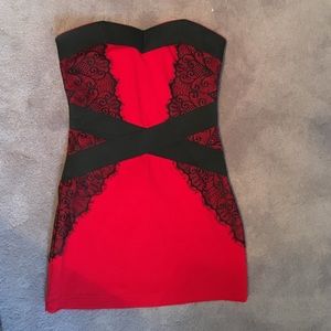 Red and black lace mini dress size 4