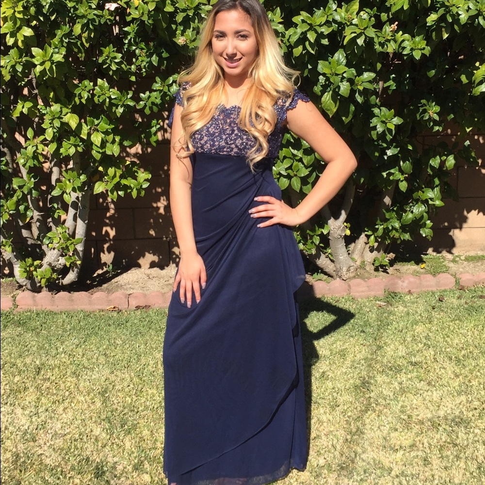 Xscape Metallic Lace & Jersey Gown