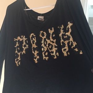 pink cheetah sequin black tshirt