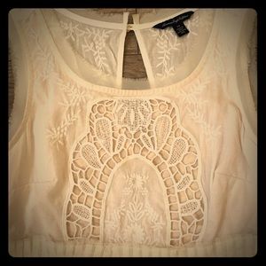 Cream floral crochet detail top