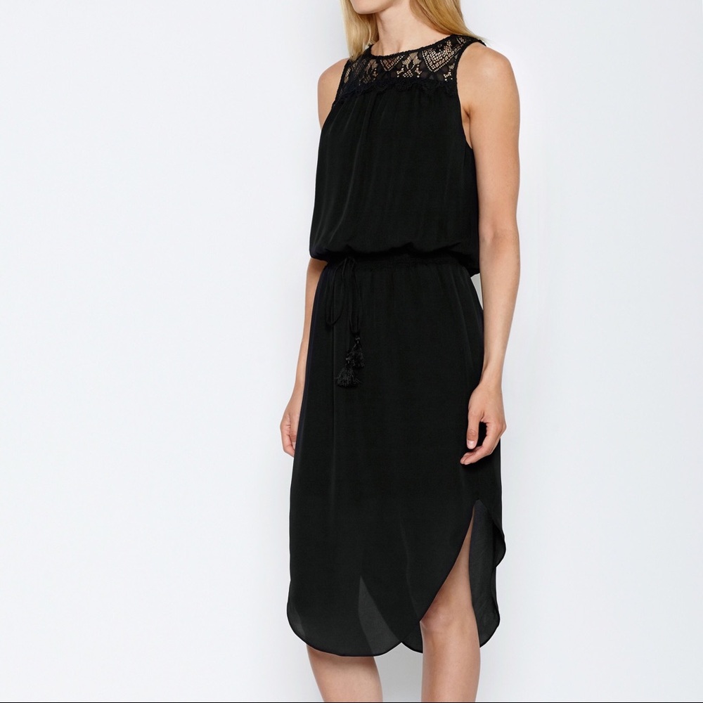 Joie Tyvette Lace-Yoke Dress in Caviar