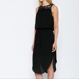 Joie Tyvette Lace-Yoke Dress in Caviar