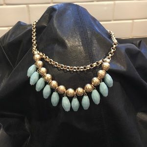 Gold tone and aqua necklace