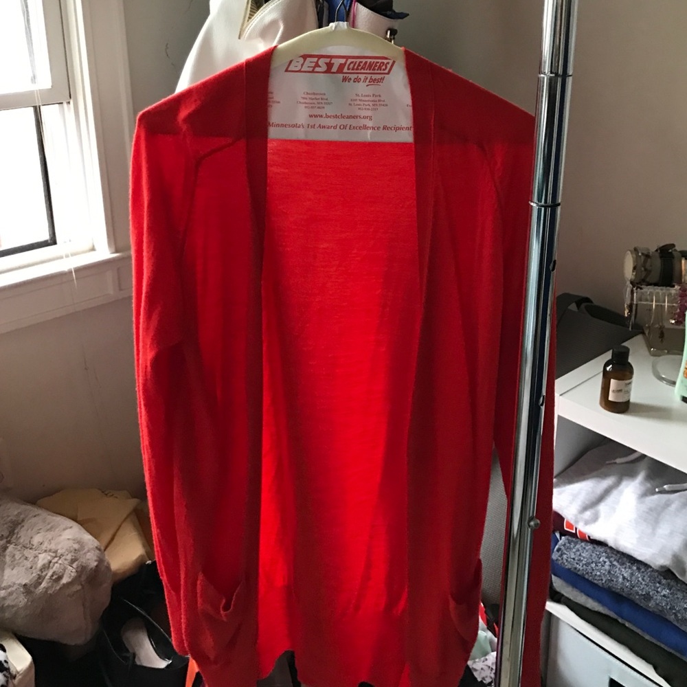 Red cardigan