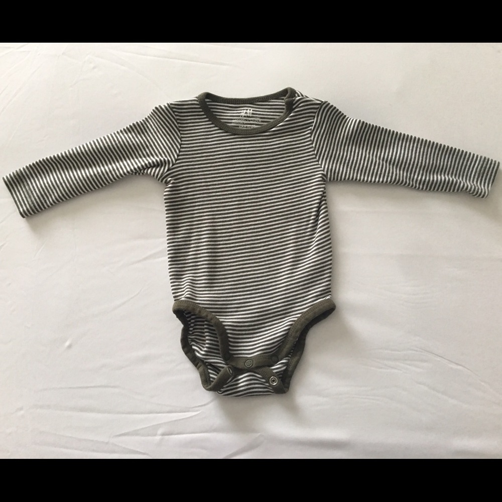 H&M Olive Striped Long-sleeve Bodysuit
