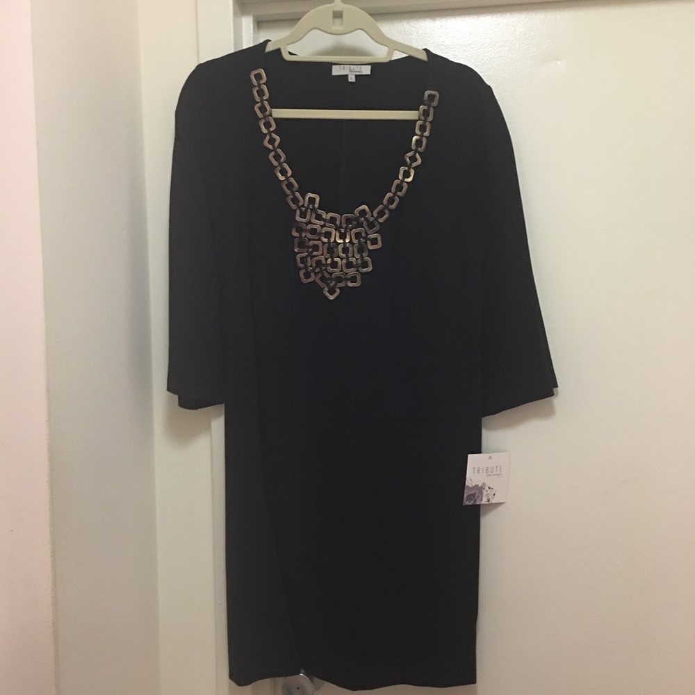 Tribute Embellished Black Evening Dress