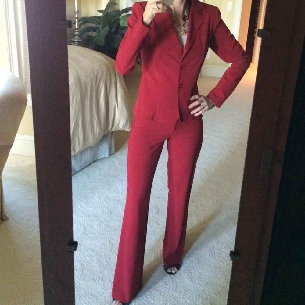 Red XOXO pant suit.